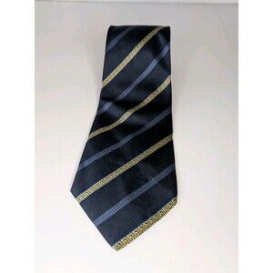 RARE VINTAGE Versace CLASSIC V2 Silk Tie Navy Blue Gold Greek Key Stripe Luxury